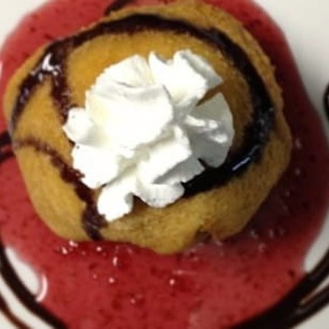Fried Ice Cream with Raspberry Sauce.