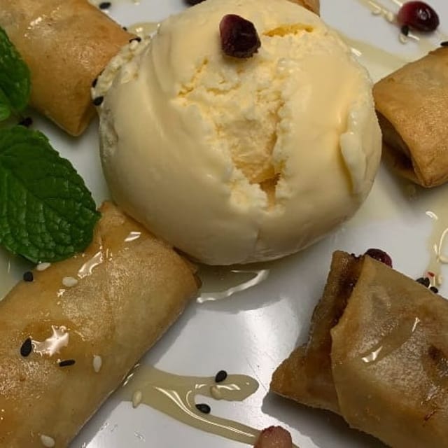 Fried Banana with Vanilla Ice Cream.